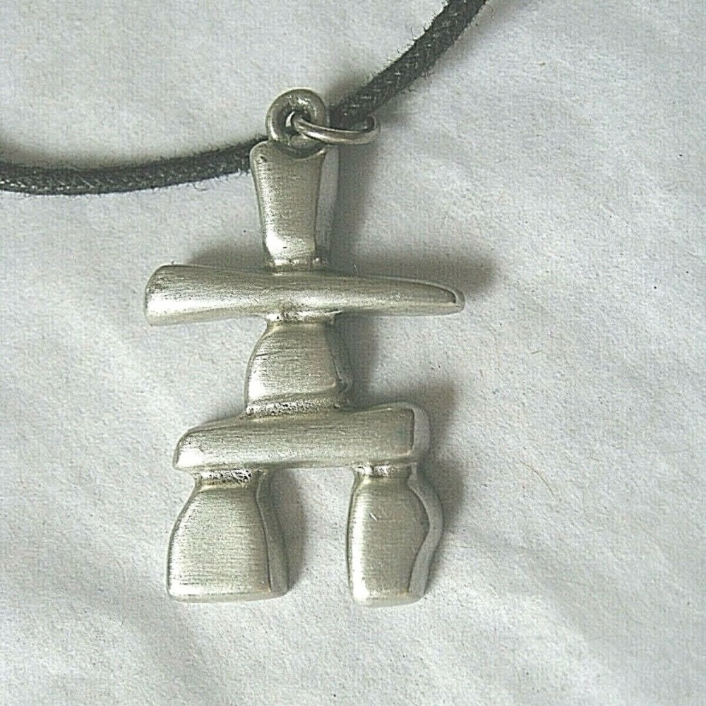 Rare Erick Frederick Canada Stamped Necklace Native Pewter Pendant 17” long